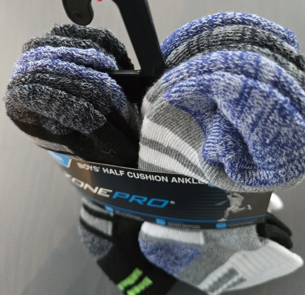 Zone Pro Boys Half‑Cushion Ankle Socks – Ten 6‑Packs, Size 10.5–4, NWT
